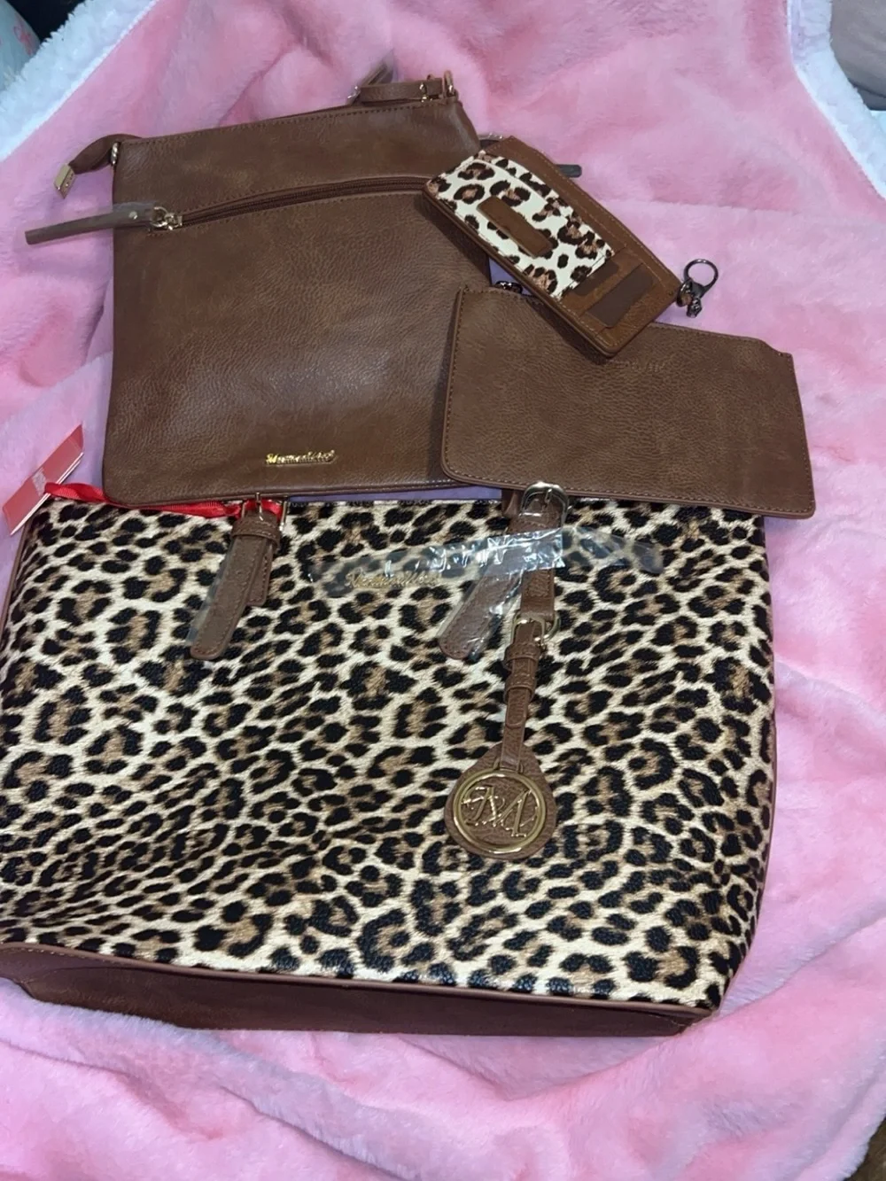 Montana west Leopard Print and Brown Tote Bag Set - Fashionable Women's Handbag